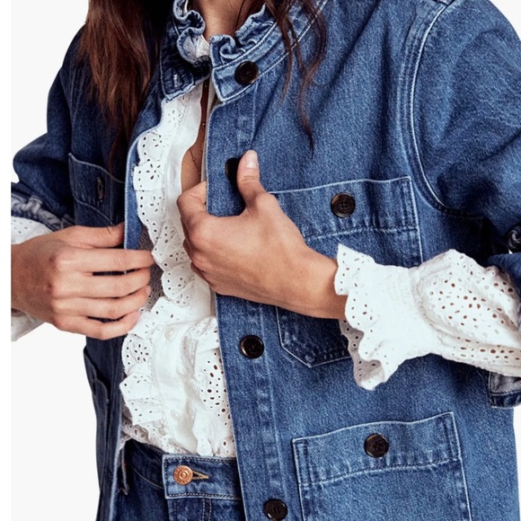 Boden Frill Detail Denim Jacket sz 14 woman’s - Picture 5 of 8